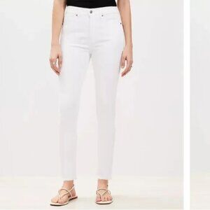 LOFT White High Rise Skinny Jeans Raw Hem Women's Size 32 / 14